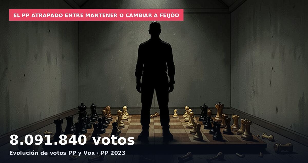 El PP atrapado entre mantener o cambiar a Feijóo: 8.091.840 votos Evolución de votos PP y Vox · PP 2023