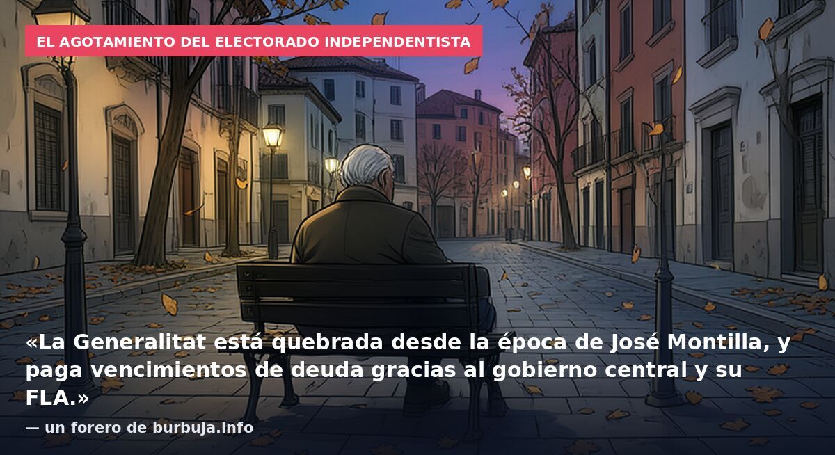 El agotamiento del electorado independentista: «La Generalitat está quebrada desde la época de José Montilla, y paga vencimientos de deuda gracias al gobierno central y su FLA.» — un forero de burbuja.info