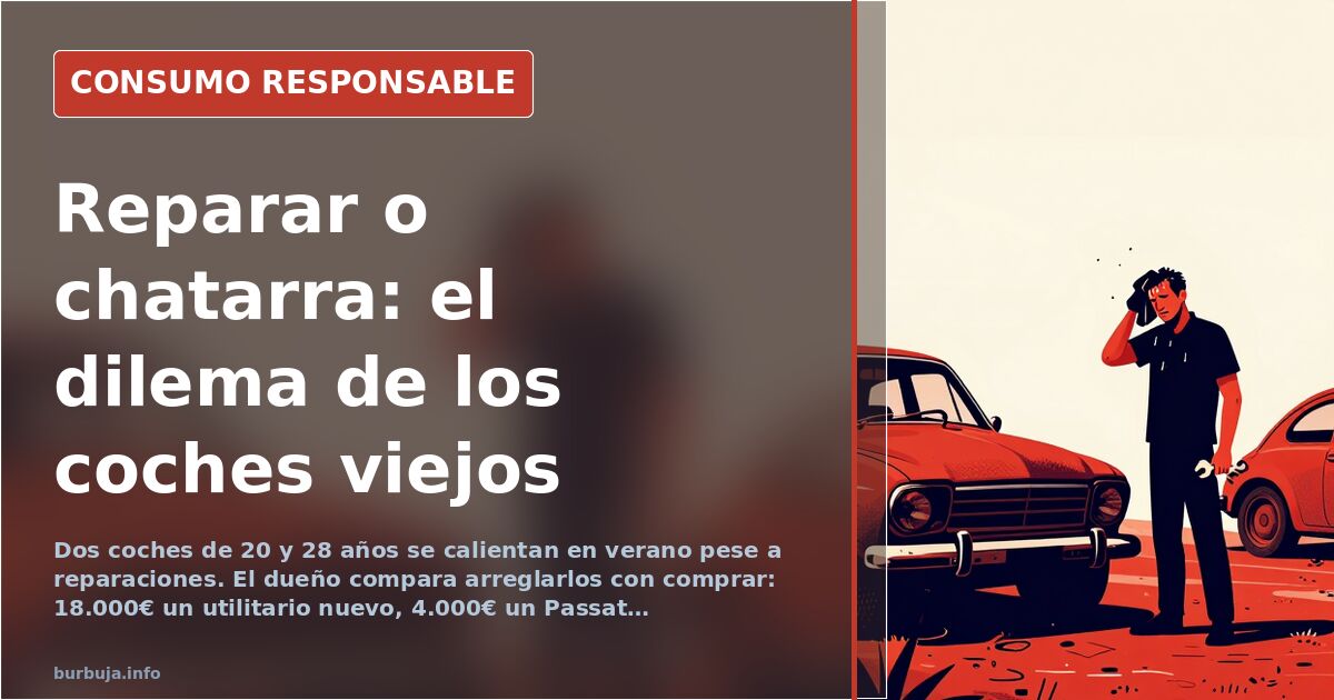 Motor de coche viejo con el capó abierto y el depósito de refrigerante visible, símbolo del sobrecalentamiento en verano