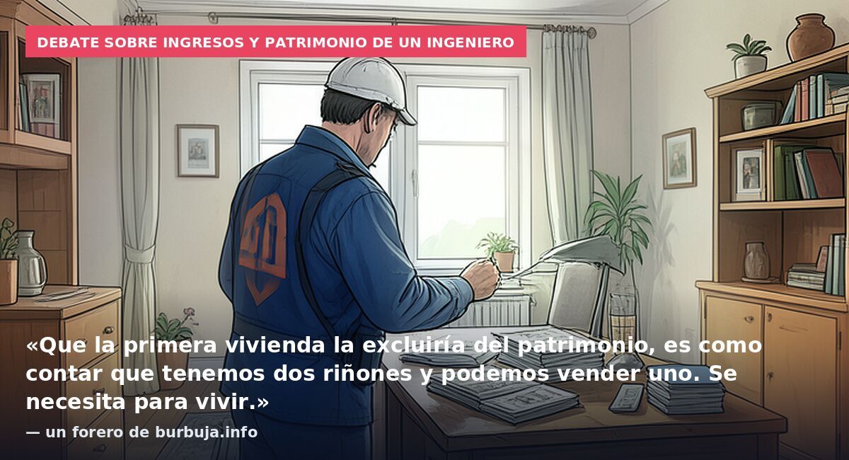 Debate sobre ingresos y patrimonio de un ingeniero: «Que la primera vivienda la excluiría del patrimonio, es como contar que tenemos dos riñones y podemos vender uno. Se necesita para vivir.» — un forero de burbuja.info