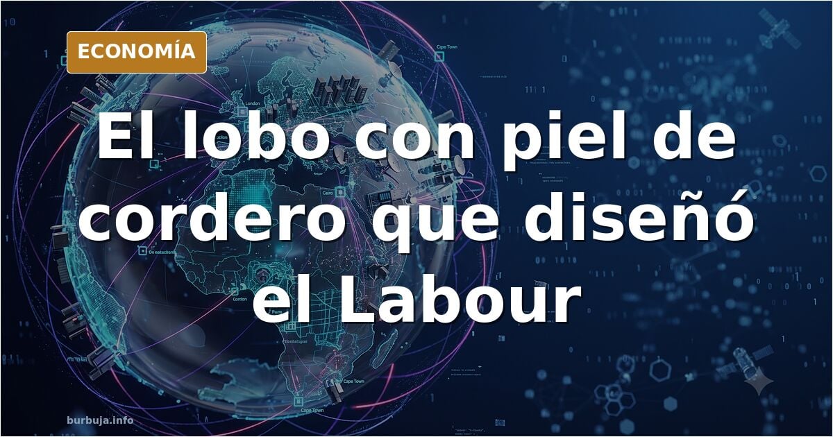 Ilustración editorial de un lobo con piel de cordero sobre un escudo victoriano, símbolo del socialismo fabiano