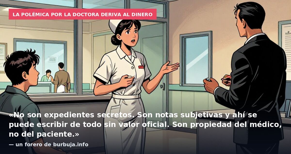 La polémica por la doctora deriva al dinero: «No son expedientes secretos. Son notas subjetivas y ahí se puede escribir de todo sin valor oficial. Son propiedad del médico, no del paciente.» — un forero de burbuja.info