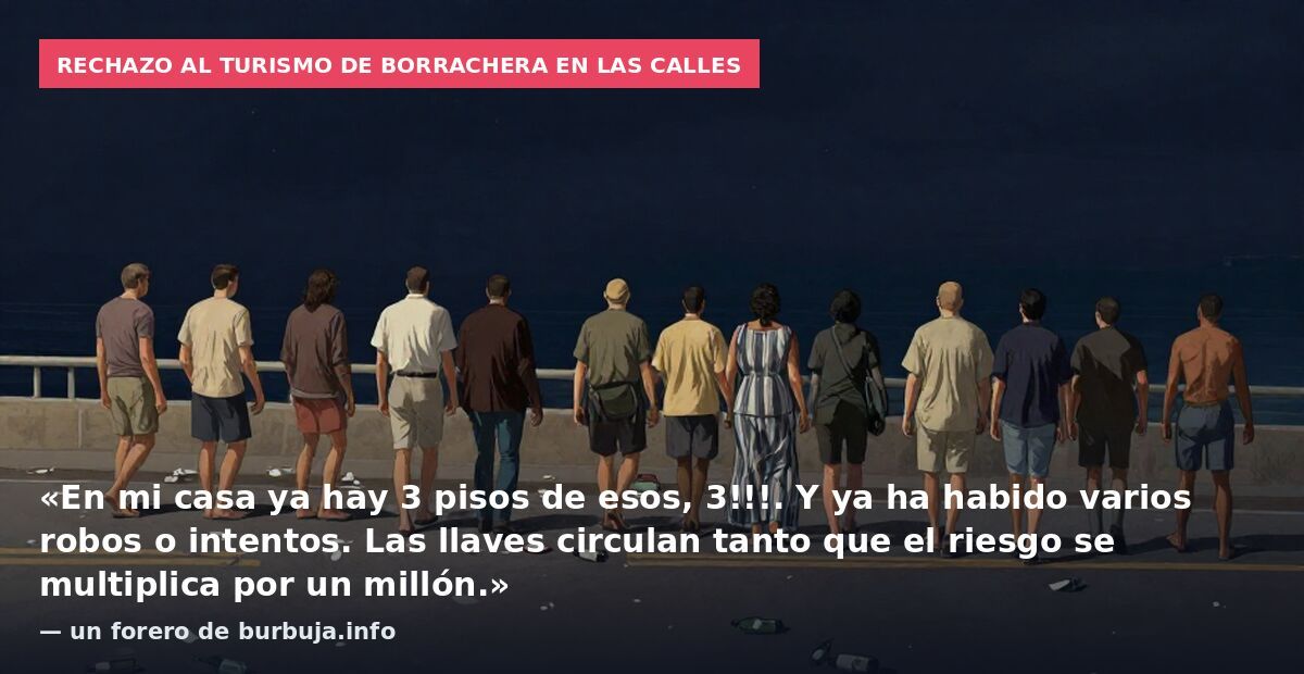 Rechazo al turismo de borrachera en las calles: «En mi casa ya hay 3 pisos de esos, 3!!!. Y ya ha habido varios robos o intentos. Las llaves circulan tanto que el riesgo se multiplica por un millón.» — un forero de burbuja.info