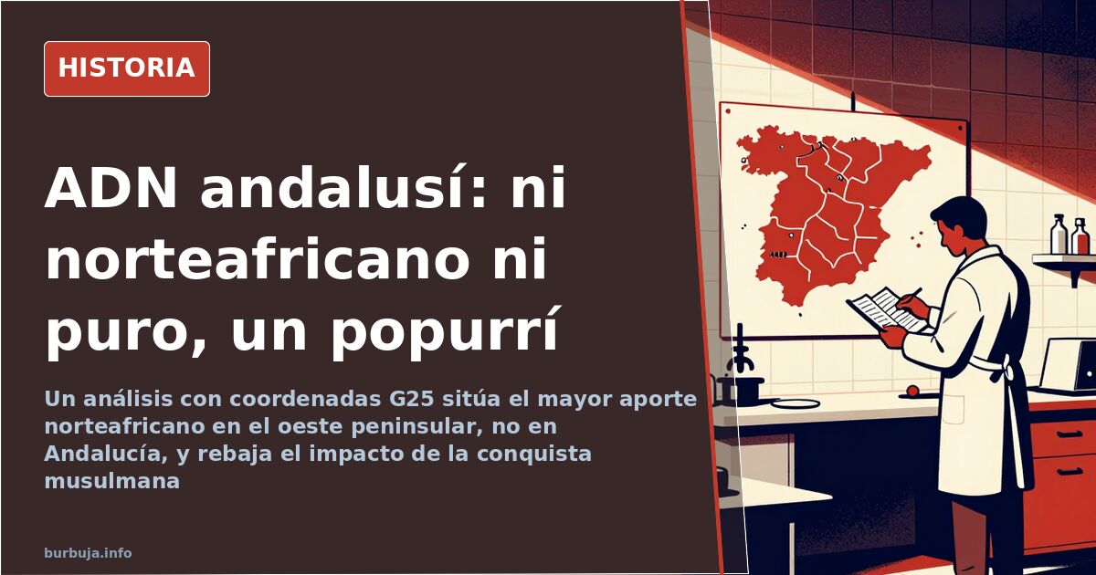 Mapa de la península ibérica con coordenadas genéticas G25 superpuestas y gráfico de distancias poblacionales