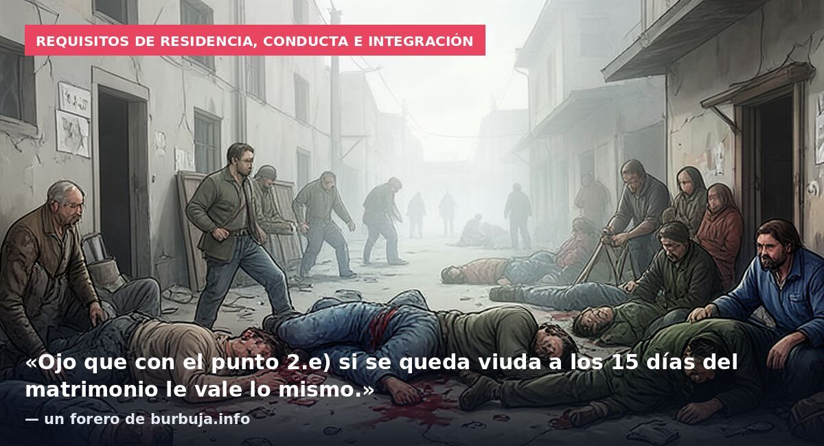 Requisitos de residencia, conducta e integración: «Ojo que con el punto 2.e) si se queda viuda a los 15 días del matrimonio le vale lo mismo.» — un forero de burbuja.info