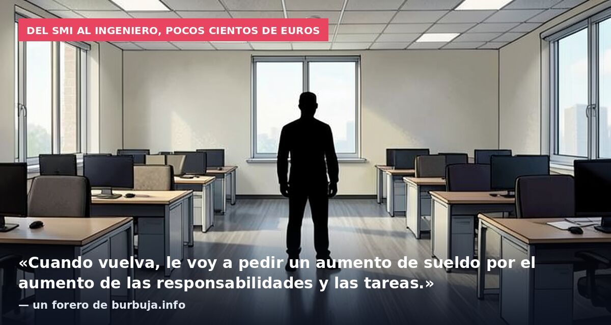 Del SMI al ingeniero, pocos cientos de euros: «Cuando vuelva, le voy a pedir un aumento de sueldo por el aumento de las responsabilidades y las tareas.» — un forero de burbuja.info