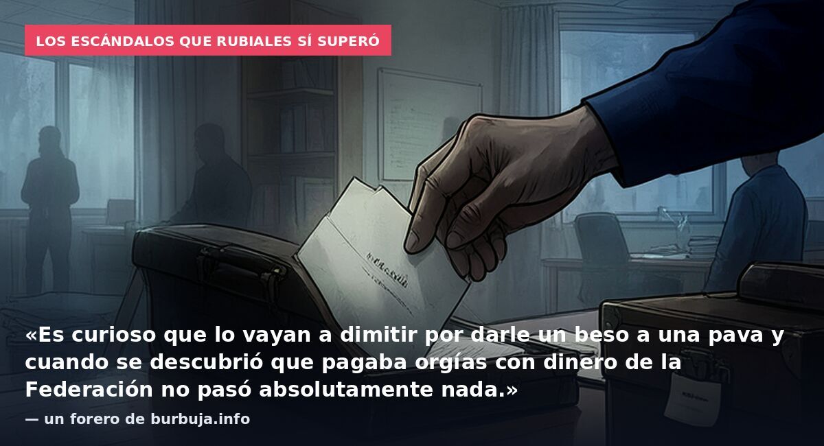 Los escándalos que Rubiales sí superó: «Es curioso que lo vayan a dimitir por darle un beso a una pava y cuando se descubrió que pagaba orgías con dinero de la Federación no pasó absolutamente nada.» — un forero de burbuja.info