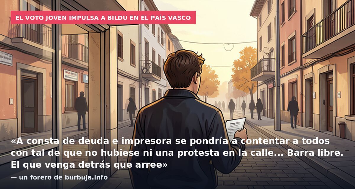 El voto joven impulsa a Bildu en el País Vasco: «A consta de deuda e impresora se pondría a contentar a todos con tal de que no hubiese ni una protesta en la calle... Barra libre. El que venga detrás que arree» — un forero de burbuja.info