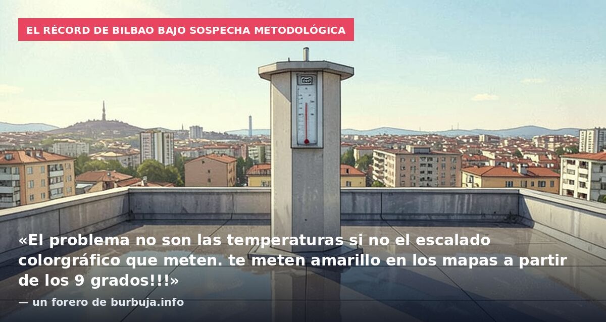 El récord de Bilbao bajo sospecha metodológica: «El problema no son las temperaturas si no el escalado colorgráfico que meten. te meten amarillo en los mapas a partir de los 9 grados!!!» — un forero de burbuja.info