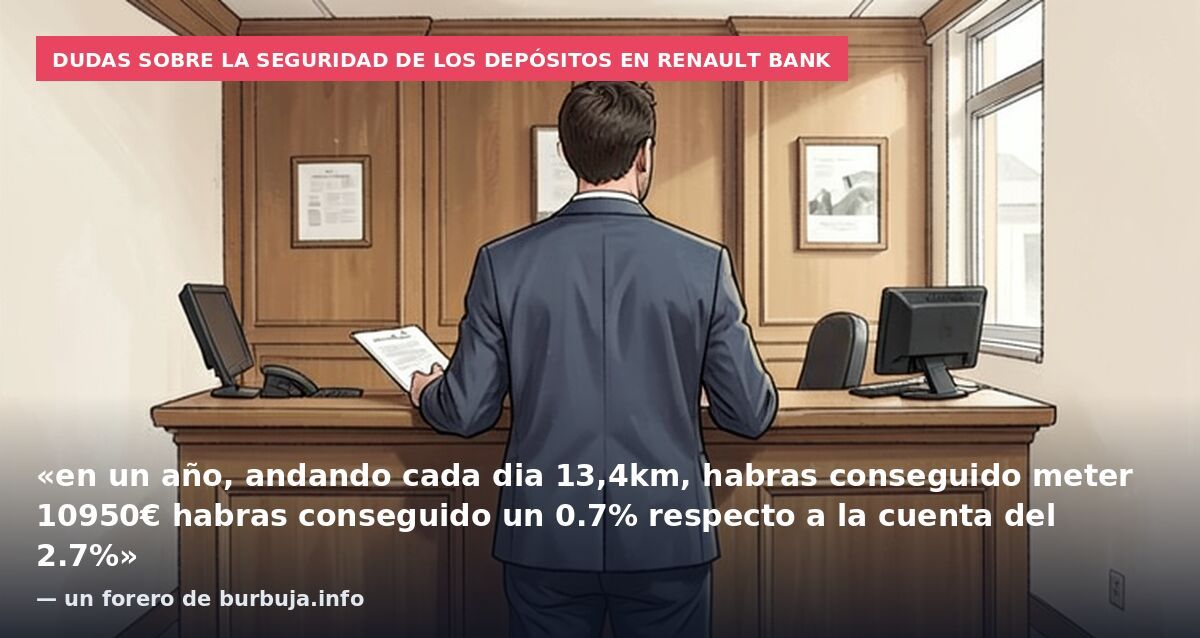 Dudas sobre la seguridad de los depósitos en Renault Bank: «en un año, andando cada dia 13,4km, habras conseguido meter 10950€ habras conseguido un 0.7% respecto a la cuenta del 2.7%» — un forero de burbuja.info