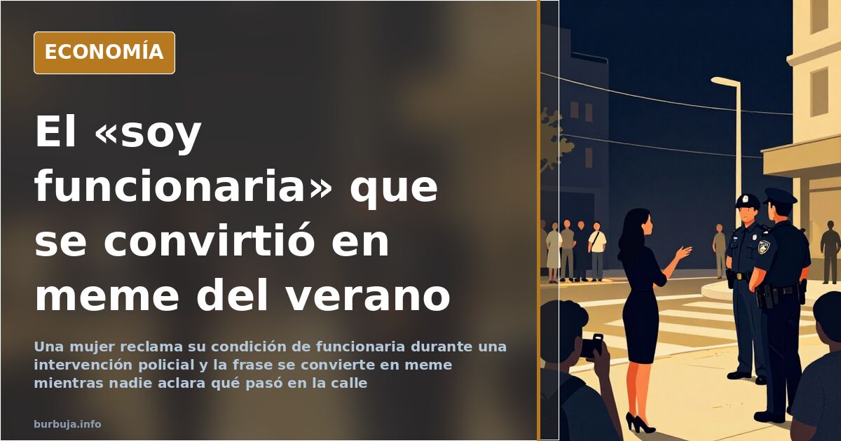 Ilustración de dos agentes de policía y una mujer que gesticula en la calle, en alusión al vídeo viral del «soy funcionaria»