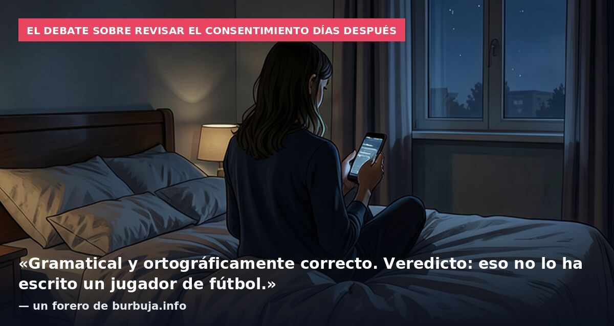 El debate sobre revisar el consentimiento días después: «Gramatical y ortográficamente correcto. Veredicto: eso no lo ha escrito un jugador de fútbol.» — un forero de burbuja.info