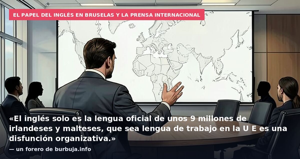 El papel del inglés en Bruselas y la prensa internacional: «El inglés solo es la lengua oficial de unos 9 millones de irlandeses y malteses, que sea lengua de trabajo en la U E es una disfunción organizativa.» — un forero de burbuja.info