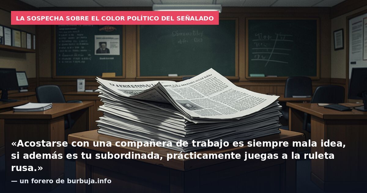 La sospecha sobre el color político del señalado: «Acostarse con una compañera de trabajo es siempre mala idea, si además es tu subordinada, prácticamente juegas a la ruleta rusa.» — un forero de burbuja.info