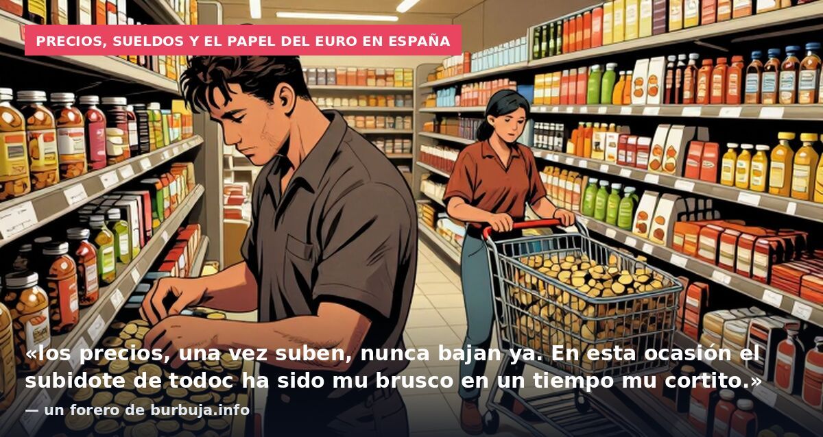 Precios, sueldos y el papel del euro en España: «los precios, una vez suben, nunca bajan ya. En esta ocasión el subidote de todoc ha sido mu brusco en un tiempo mu cortito.» — un forero de burbuja.info