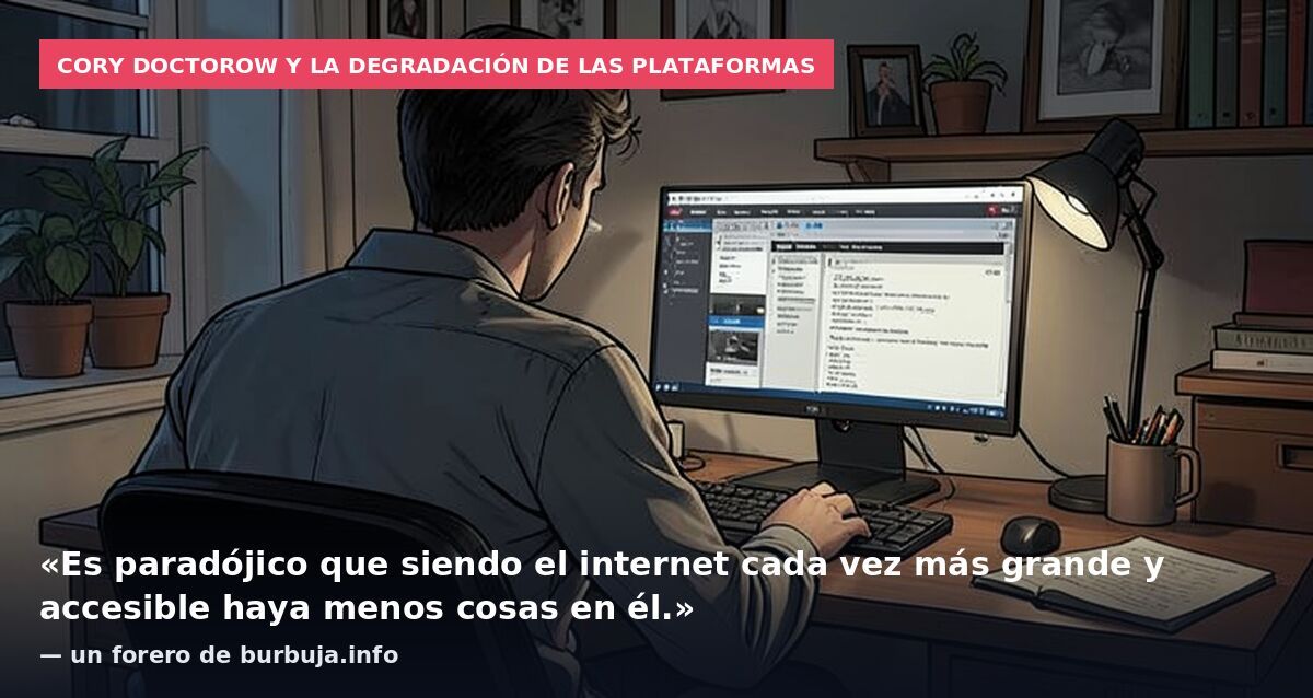 Cory Doctorow y la degradación de las plataformas: «Es paradójico que siendo el internet cada vez más grande y accesible haya menos cosas en él.» — un forero de burbuja.info