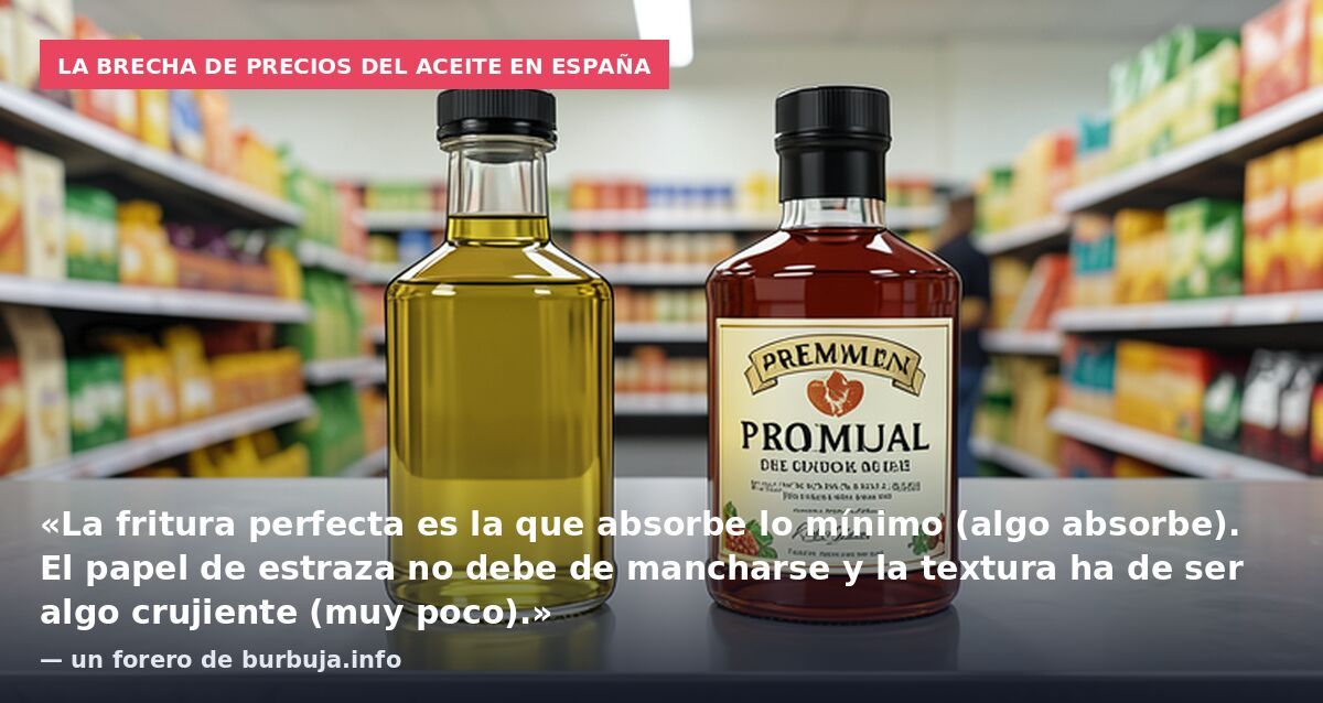La brecha de precios del aceite en España: «La fritura perfecta es la que absorbe lo mínimo (algo absorbe). El papel de estraza no debe de mancharse y la textura ha de ser algo crujiente (muy poco).» — un forero de burbuja.info