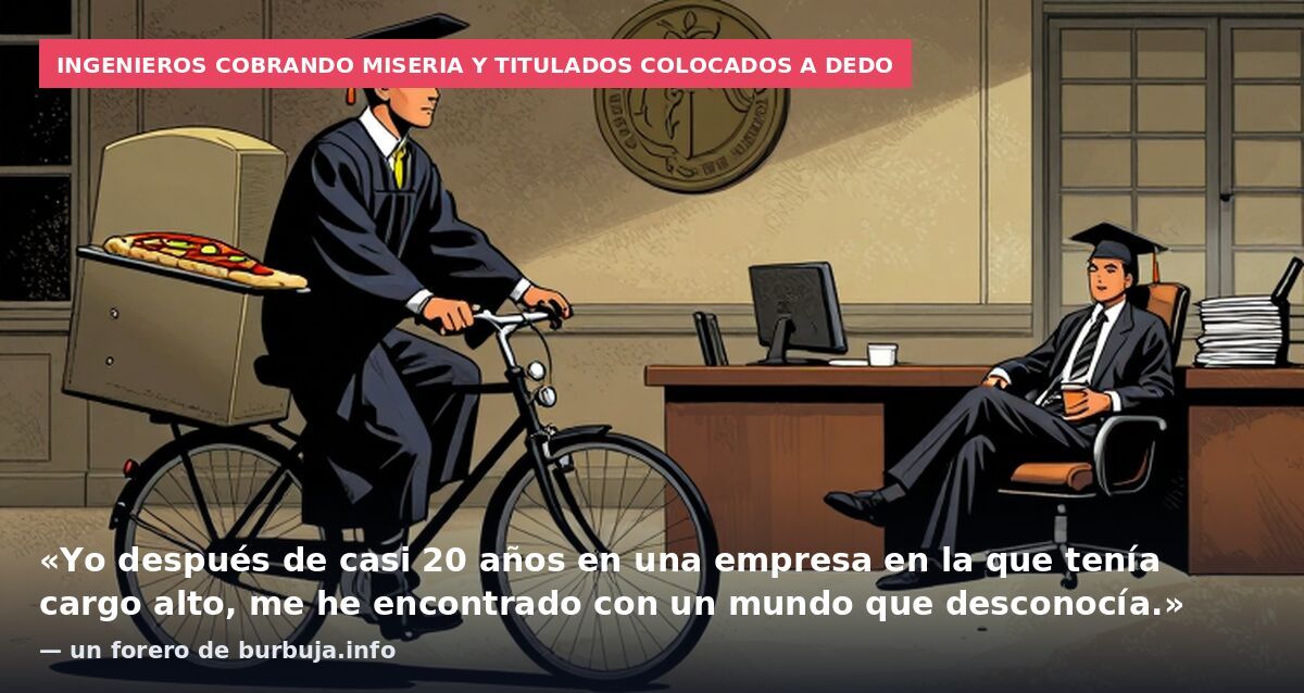 Ingenieros cobrando miseria y titulados colocados a dedo: «Yo después de casi 20 años en una empresa en la que tenía cargo alto, me he encontrado con un mundo que desconocía.» — un forero de burbuja.info