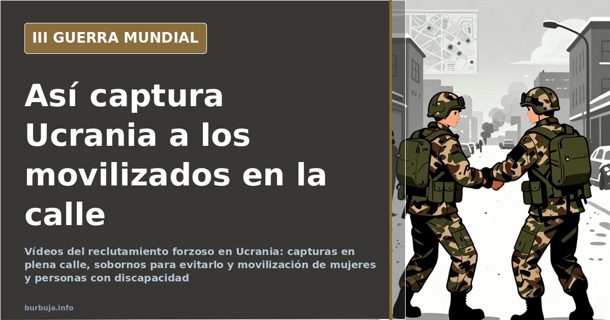Ilustración documental de una furgoneta de reclutamiento detenida en una calle de Ucrania ante transeúntes que observan
