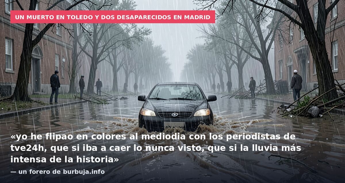Un muerto en Toledo y dos desaparecidos en Madrid: «yo he flipao en colores al mediodia con los periodistas de tve24h, que si iba a caer lo nunca visto, que si la lluvia más intensa de la historia» — un forero de burbuja.info