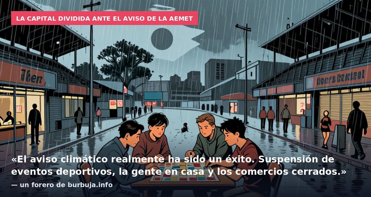 La capital dividida ante el aviso de la AEMET: «El aviso climático realmente ha sido un éxito. Suspensión de eventos deportivos, la gente en casa y los comercios cerrados.» — un forero de burbuja.info