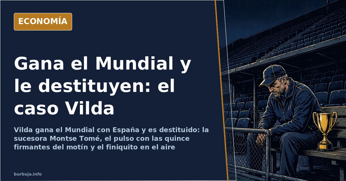 Ilustración de un banquillo de fútbol vacío ante un trofeo sobre el césped tras la destitución del seleccionador español
