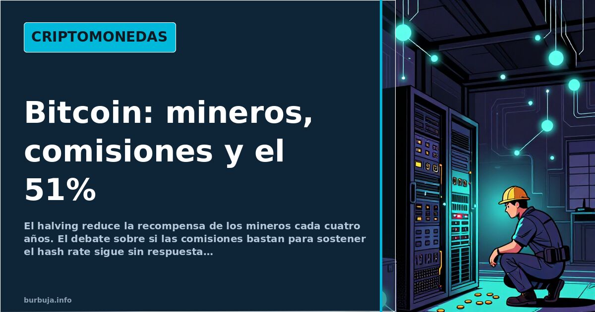Nodos de la red bitcoin conectados por circuitos luminosos sobre fondo oscuro representando el hash rate y la seguridad de la