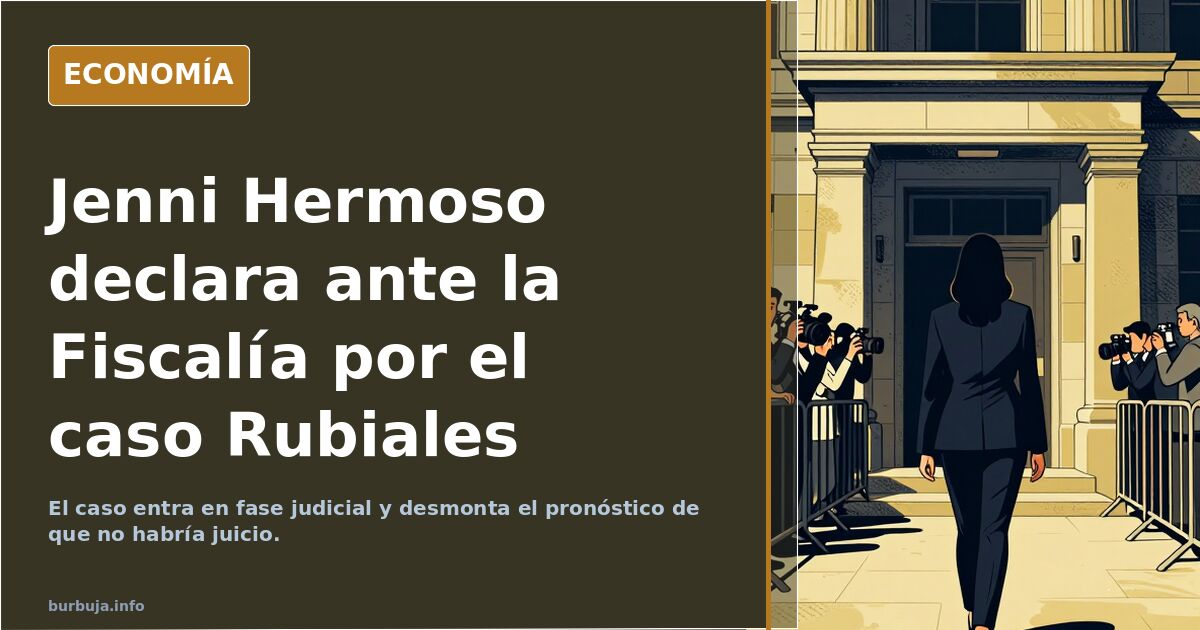 Ilustración editorial de una declaración ante la Fiscalía por el caso Rubiales y Jenni Hermoso