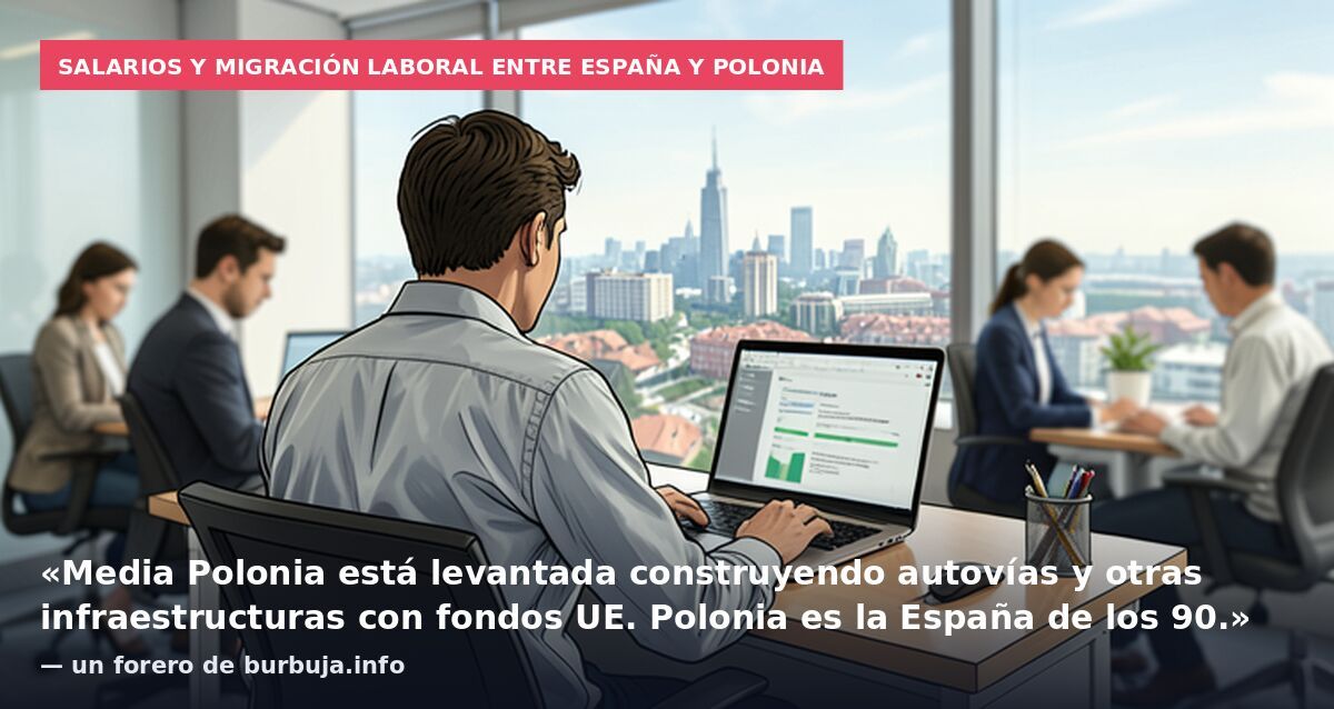 Salarios y migración laboral entre España y Polonia: «Media Polonia está levantada construyendo autovías y otras infraestructuras con fondos UE.
Polonia es la España de los 90.» — un forero de burbuja.info