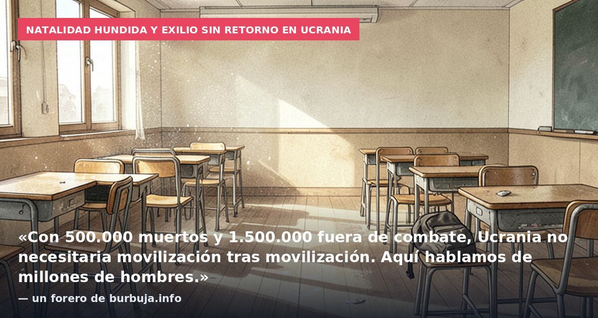 Natalidad hundida y exilio sin retorno en Ucrania: «Con 500.000 muertos y 1.500.000 fuera de combate, Ucrania no necesitaria movilización tras movilización. Aquí hablamos de millones de hombres.» — un forero de burbuja.info
