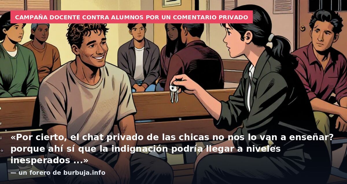 Campaña docente contra alumnos por un comentario privado: «Por cierto, el chat privado de las chicas no nos lo van a enseñar? porque ahí sí que la indignación podría llegar a niveles inesperados ...» — un forero de burbuja.info