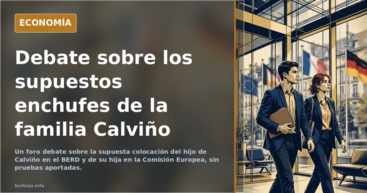 Ilustración editorial de una puerta giratoria entre Madrid y Bruselas con siluetas de traje y maletín