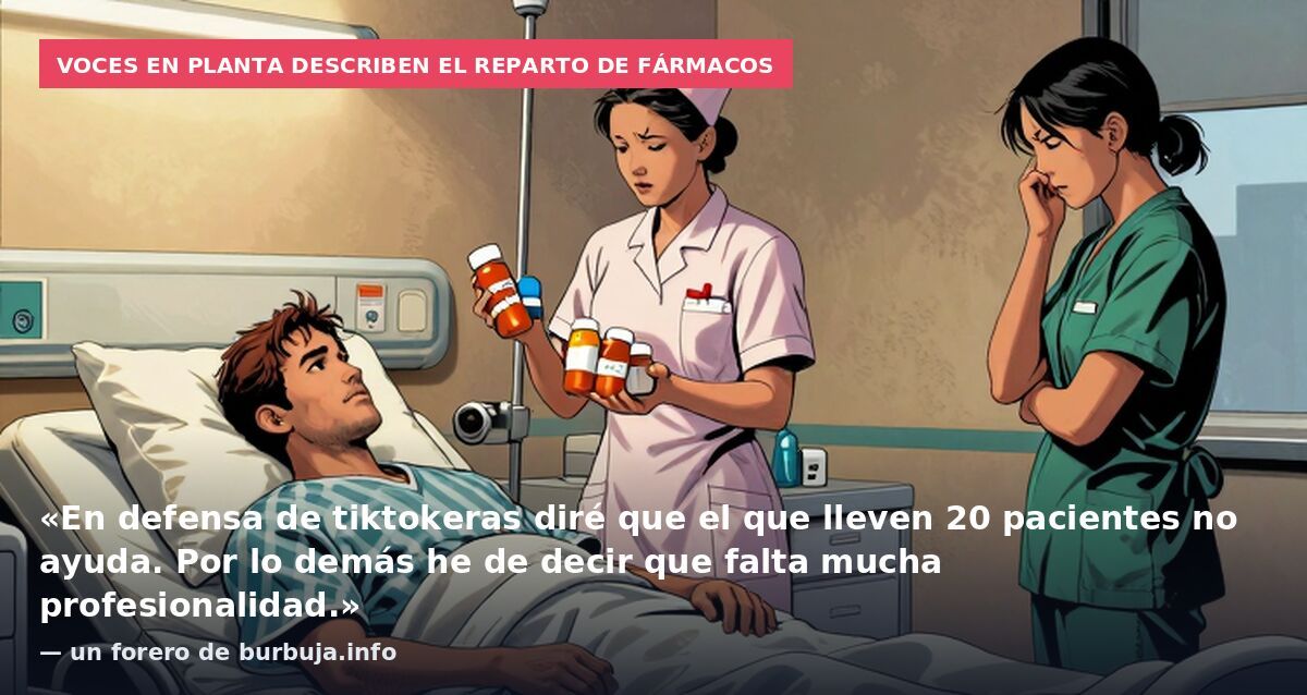 Voces en planta describen el reparto de fármacos: «En defensa de tiktokeras diré que el que lleven 20 pacientes no ayuda. Por lo demás he de decir que falta mucha profesionalidad.» — un forero de burbuja.info