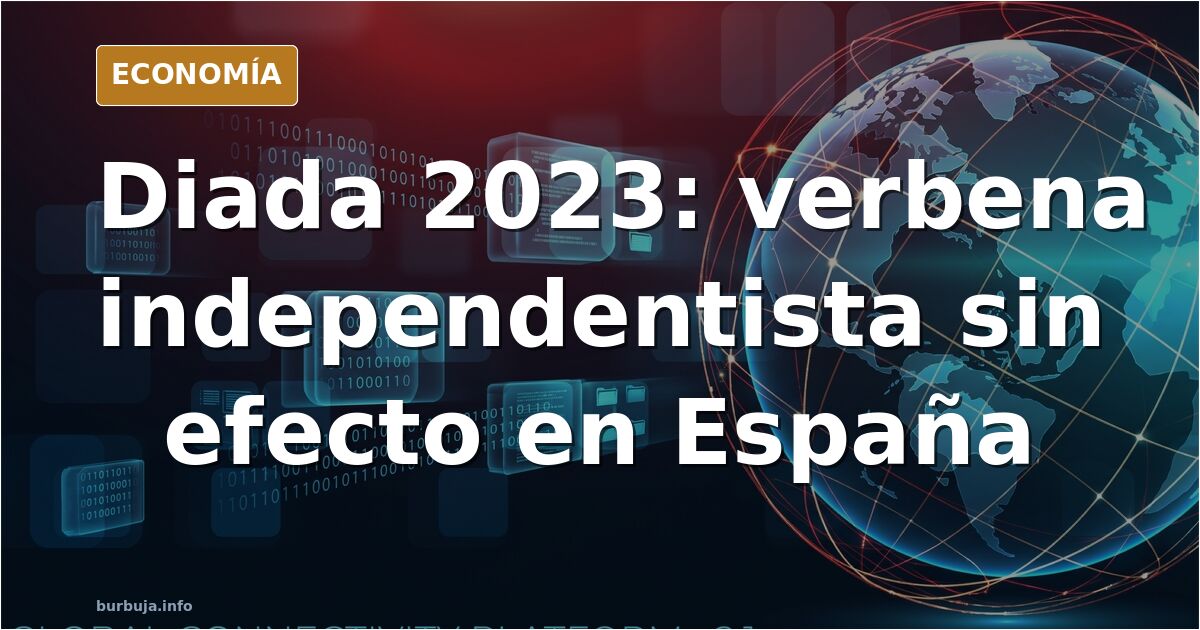 Ilustración editorial de una manifestación independentista catalana con banderas esteladas y poca asistencia, en tonos azul m