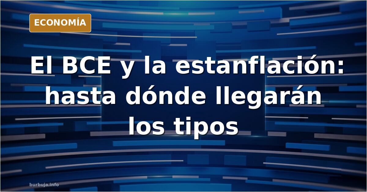 Ilustración editorial con la senda de tipos del BCE desde el 4,25% hasta las horquillas del 5% y el 6% sobre fondo azul marin
