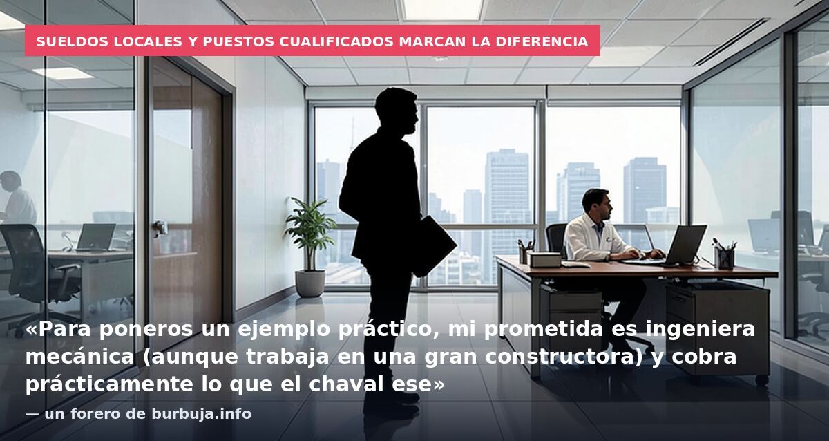 Sueldos locales y puestos cualificados marcan la diferencia: «Para poneros un ejemplo práctico, mi prometida es ingeniera mecánica (aunque trabaja en una gran constructora) y cobra prácticamente lo que el chaval ese» — un forero de burbuja.info
