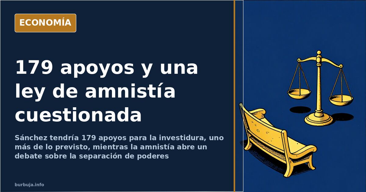 Ilustración editorial de un hemiciclo con escaños contados y una balanza judicial sobre la ley de amnistía