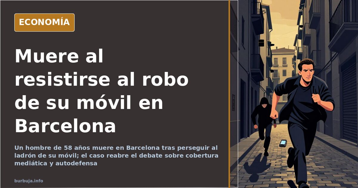 Ilustración editorial de una calle urbana con un móvil en el suelo y una bicicleta, en alusión al robo de móvil en Barcelona