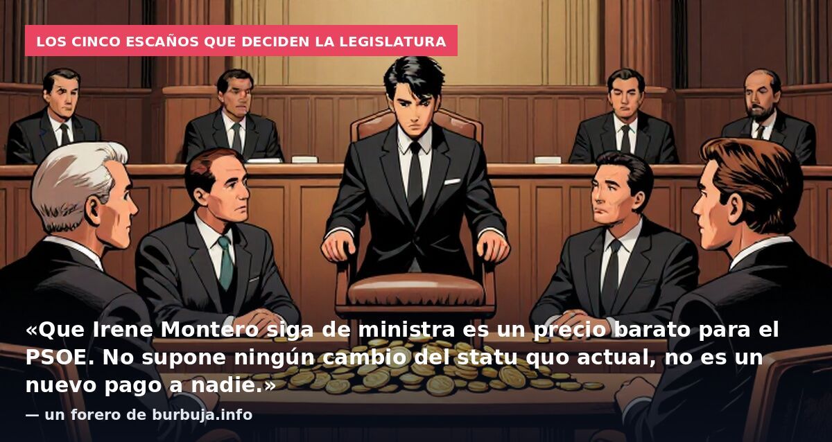 Los cinco escaños que deciden la legislatura: «Que Irene Montero siga de ministra es un precio barato para el PSOE. No supone ningún cambio del statu quo actual, no es un nuevo pago a nadie.» — un forero de burbuja.info