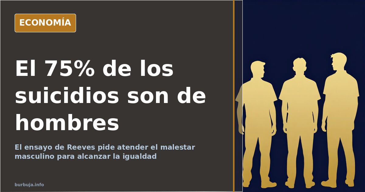 Ilustración editorial con siluetas masculinas y cifras sobre suicidio, exclusión social y población reclusa entre los hombres