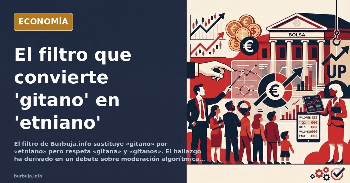 Ilustración editorial de un teclado de ordenador con la palabra gitano desapareciendo y siendo sustituida por etniano en una 