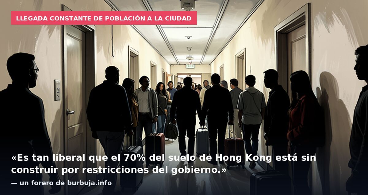 Llegada constante de población a la ciudad: «Es tan liberal que el 70% del suelo de Hong Kong está sin construir por restricciones del gobierno.» — un forero de burbuja.info