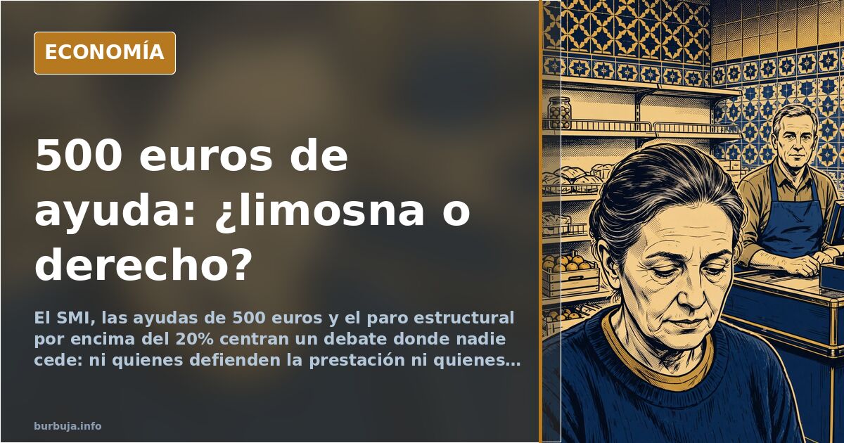 Ilustración editorial en azul marino y dorado con dos manos enfrentadas sobre una mesa de despacho y una gráfica de empleo al
