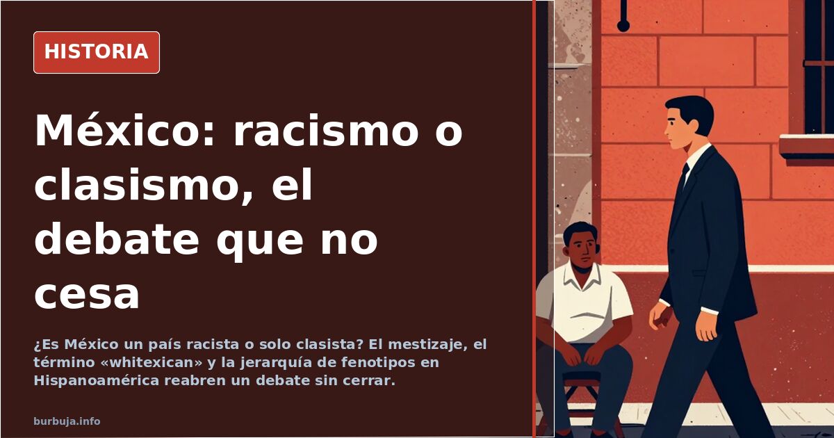 Retrato de un grupo diverso de ciudadanos mexicanos en una ciudad para ilustrar el debate sobre mestizaje y clases sociales