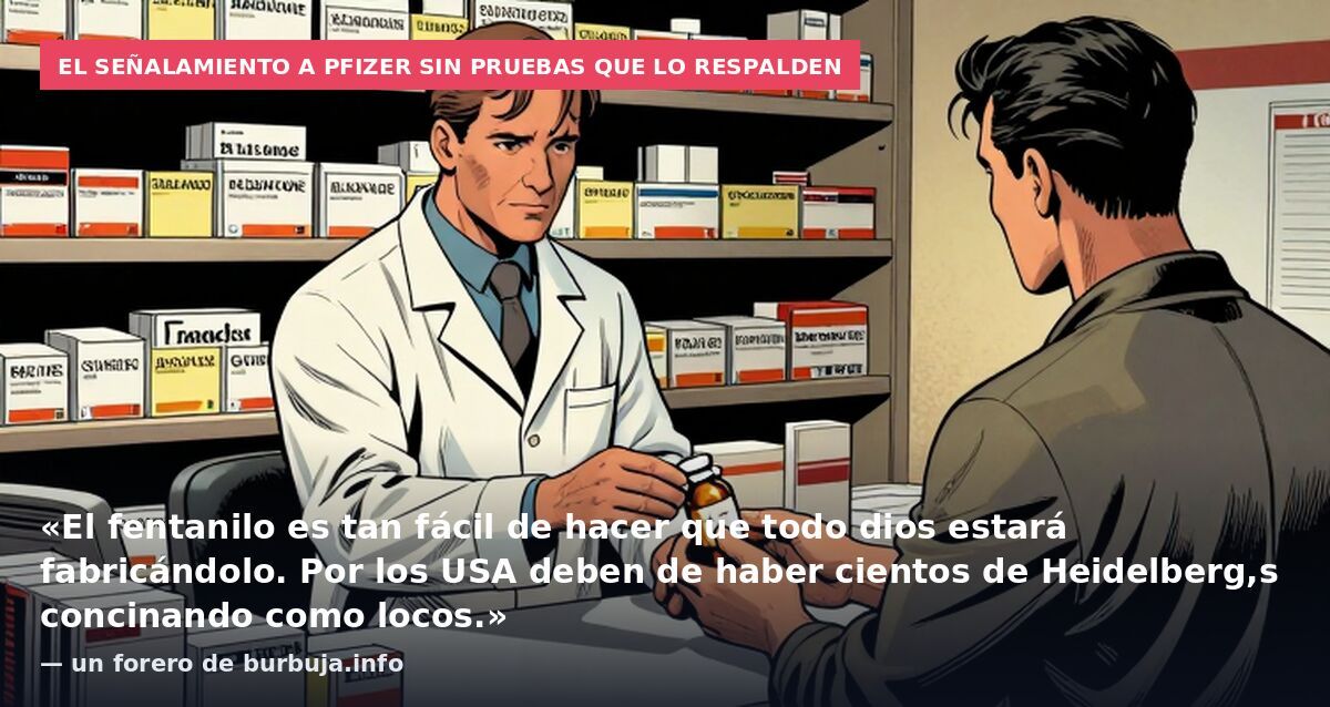 El señalamiento a Pfizer sin pruebas que lo respalden: «El fentanilo es tan fácil de hacer que todo dios estará fabricándolo. Por los USA deben de haber cientos de Heidelberg,s concinando como locos.» — un forero de burbuja.info