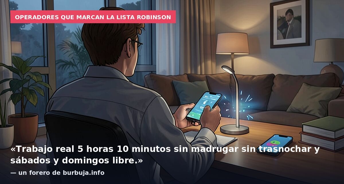 Operadores que marcan la Lista Robinson: «Trabajo real 5 horas 10 minutos sin madrugar sin trasnochar y sábados y domingos libre.» — un forero de burbuja.info