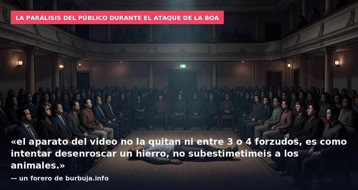 La parálisis del público durante el ataque de la boa: «el aparato del video no la quitan ni entre 3 o 4 forzudos, es como intentar desenroscar un hierro, no subestimetimeis a los animales.» — un forero de burbuja.info