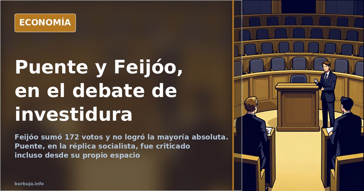Ilustración editorial de un hemiciclo parlamentario con un escaño vacío y papeles arrugados, en tonos azul marino y dorado