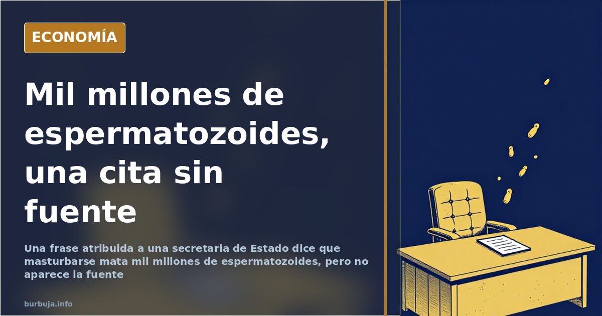 Ilustración editorial en azul marino y dorado con espermatozoides junto a un documento sellado y una silla de despacho vacía
