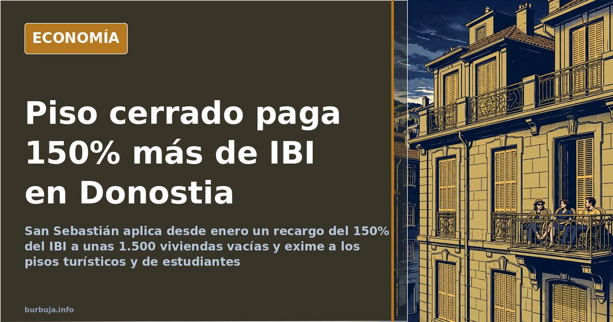 Fachada de un edificio de viviendas en San Sebastián con ventanas cerradas y persianas bajadas que ilustra el recargo del IBI